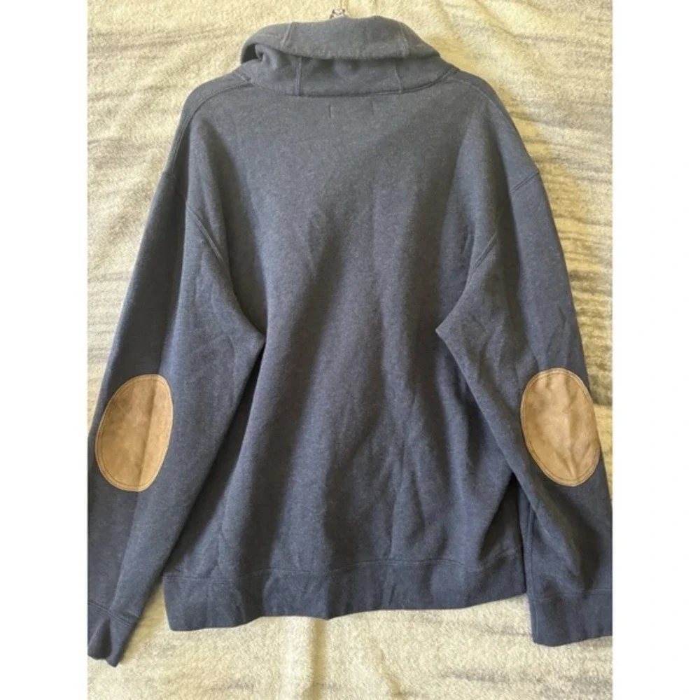 Polo by Ralph Lauren Navy Shawl Collar Pullover with Brown Elbow Patches